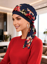 Headband Sash Navy Red Floral