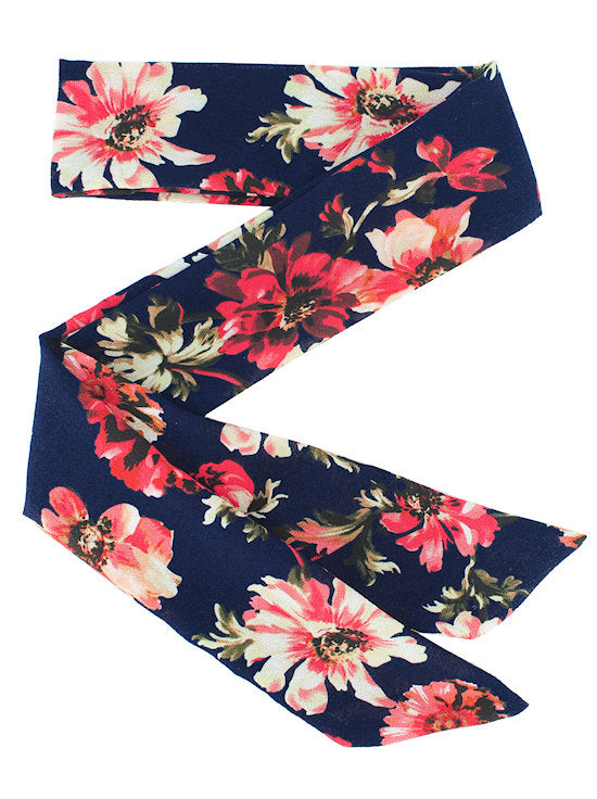 Headband Sash Navy Red Floral