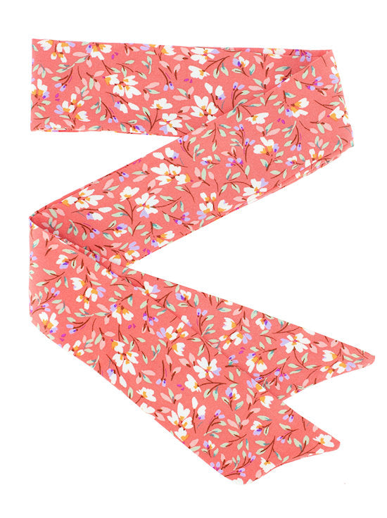 Headband Sash Coral Ditsy Floral