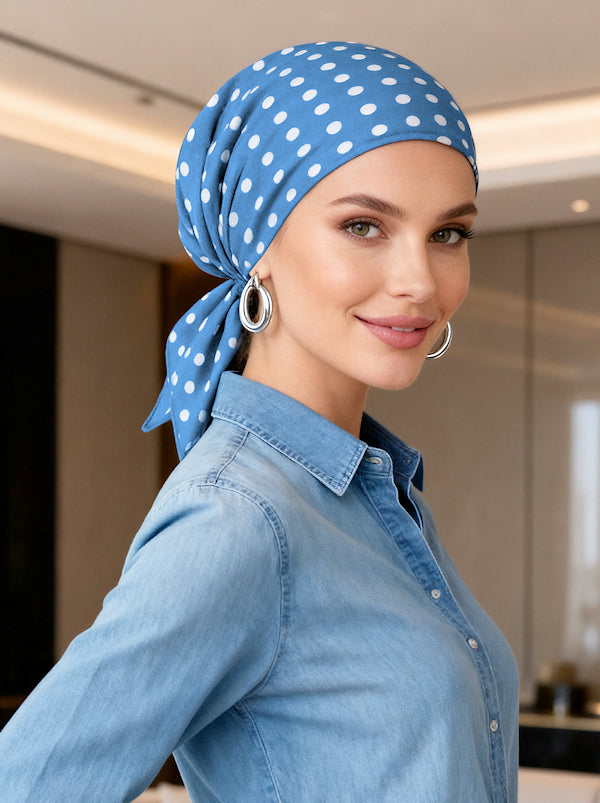 Shorty Scarf Carolina Blue Polka