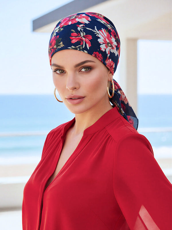 Shorty Scarf Navy Red Floral