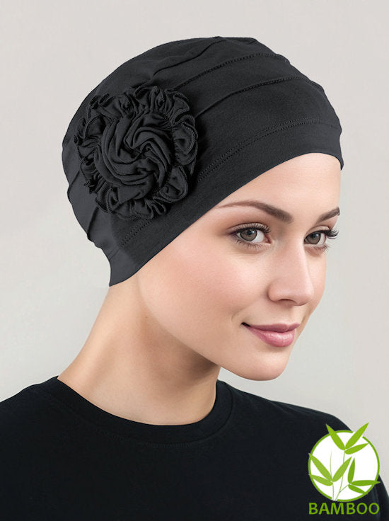 Bamboo Pleated Sunflower Cap Onyx Black