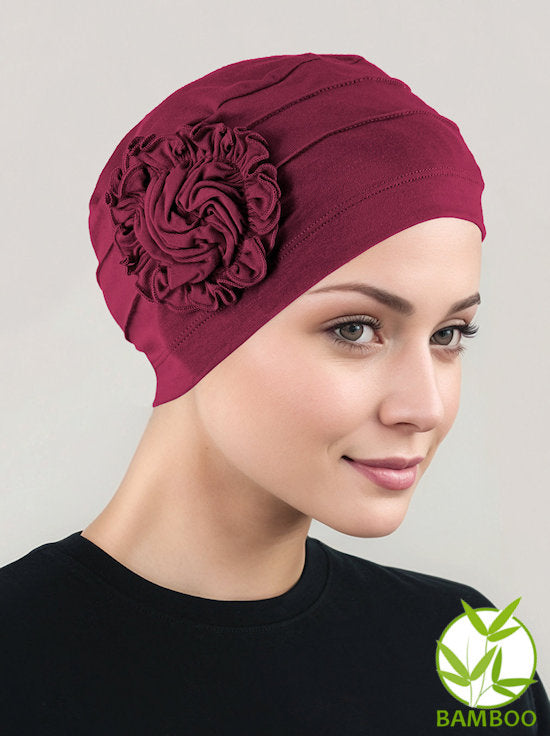 Bamboo Pleated Sunflower Cap Burgundy