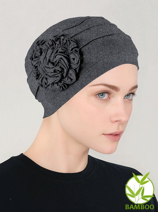 Bamboo Pleated Sunflower Cap Charcoal Gray