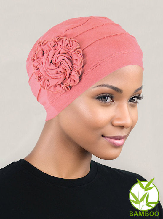 Bamboo Pleated Sunflower Cap Coral Pink