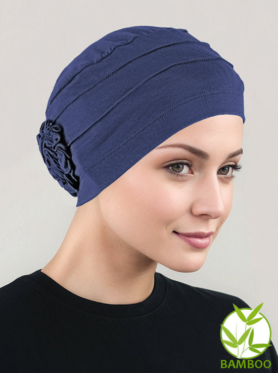 Bamboo Pleated Sunflower Cap Navy Blue