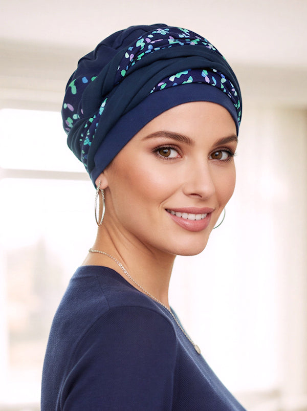 Twisty Turban Buttery Soft Navy Lilac Multi Dot