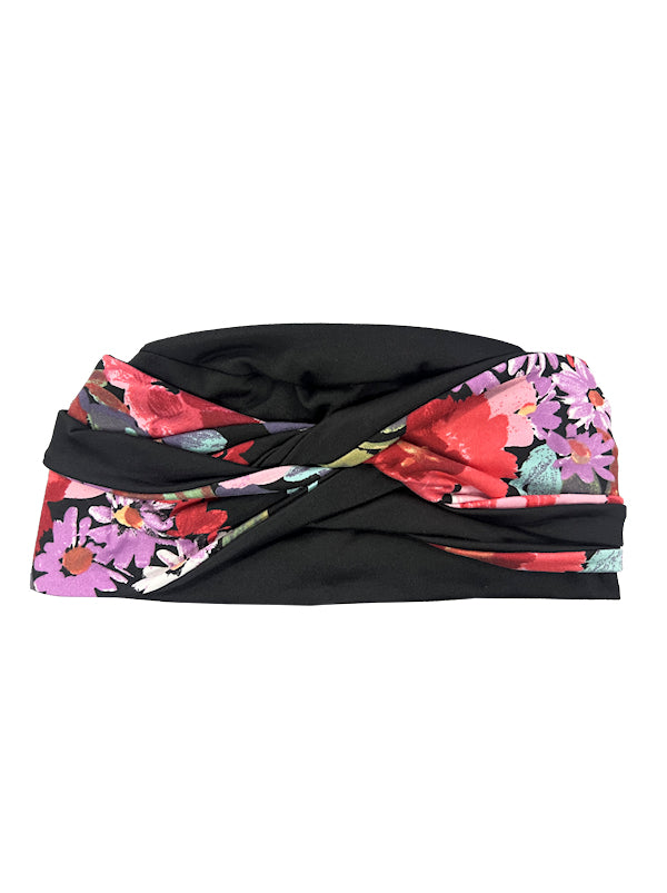 Twisty Turban Buttery Soft Black Red Coral Floral