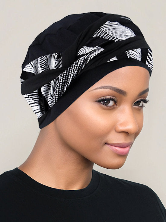 Twisty Turban Buttery Soft Black White Geometric