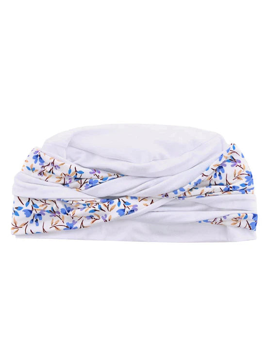 Twisty Turban Buttery Soft White Periwinkle Blue Floral