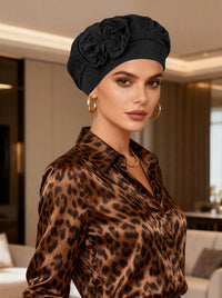 Eyelet Beret Bow Cap Bamboo Lined Black