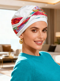 Twisty Turban Buttery Soft White Red Pink Floral