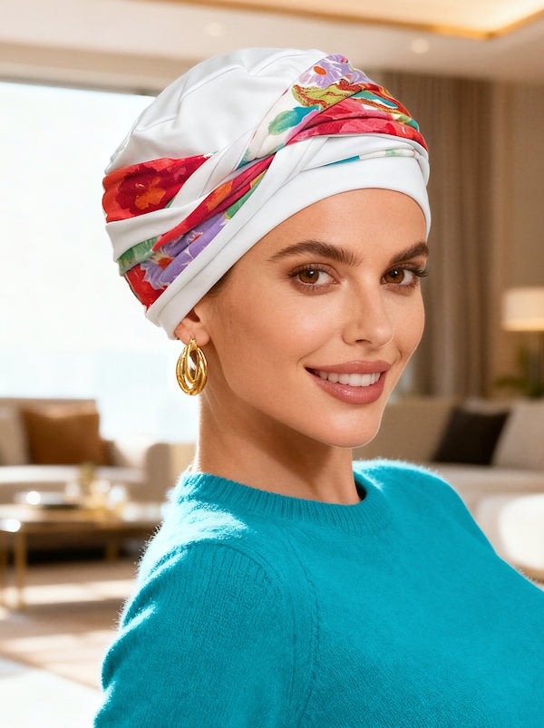 Twisty Turban Buttery Soft White Red Pink Floral