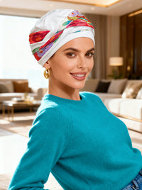 Twisty Turban Buttery Soft White Red Pink Floral