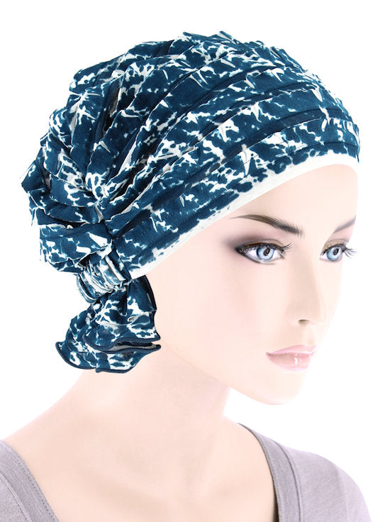 Abbey Cap Ruffle Teal Blue Abstract