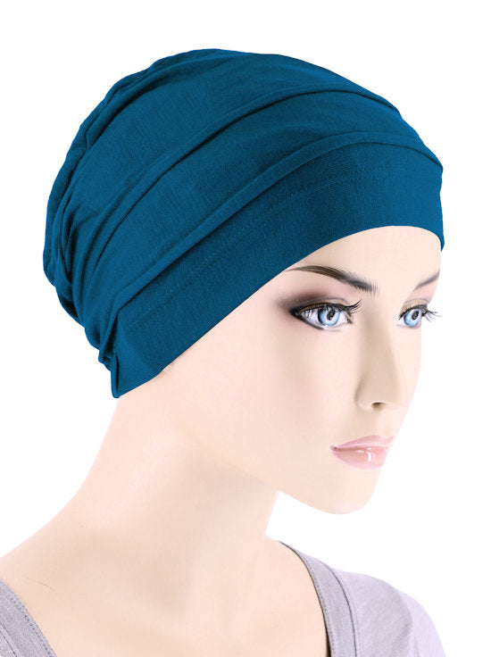 Bamboo Pleated Cap Teal Blue