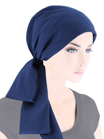 Women's Turban Hat - Pre-Tied Cotton Headscarf, Muslim Hijab, Chemo Cancer Cap, Navy, One Size