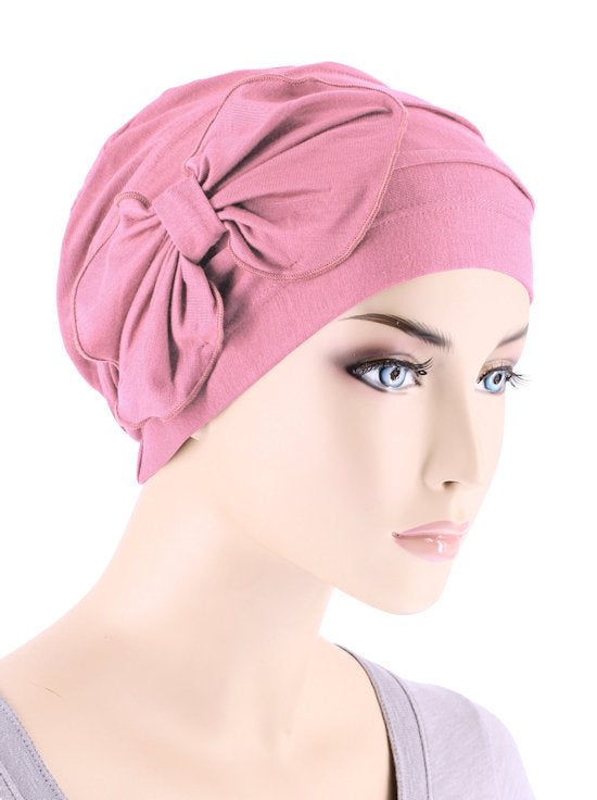 Bamboo Pleated Bow Cap Cashmere Pink