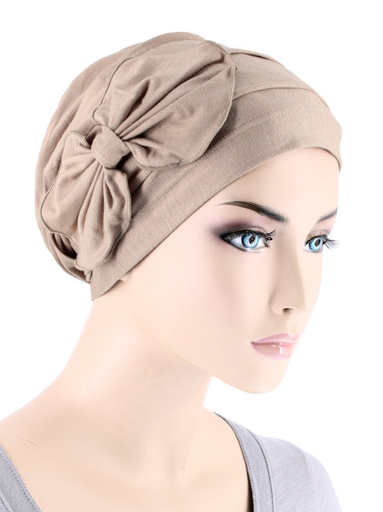 Bamboo Pleated Bow Cap Champagne Beige