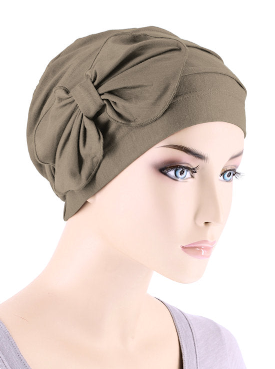 Bamboo Pleated Bow Cap Coco Brown