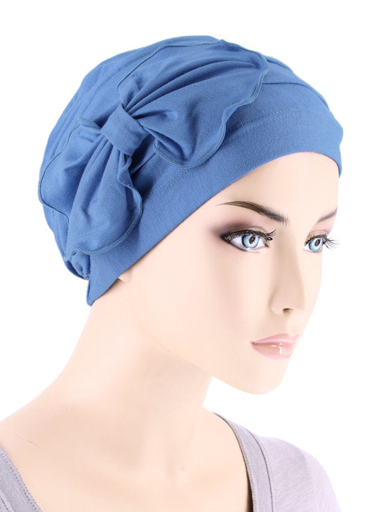 Bamboo Pleated Bow Cap Periwinkle Blue