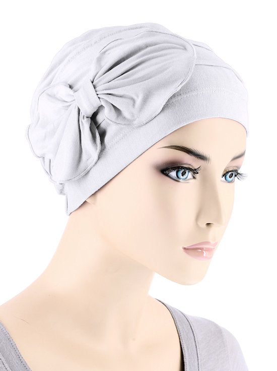 Bamboo Pleated Bow Cap White