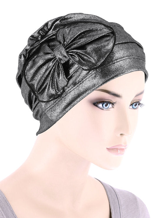 Pleated Bow Cap Black Shimmer