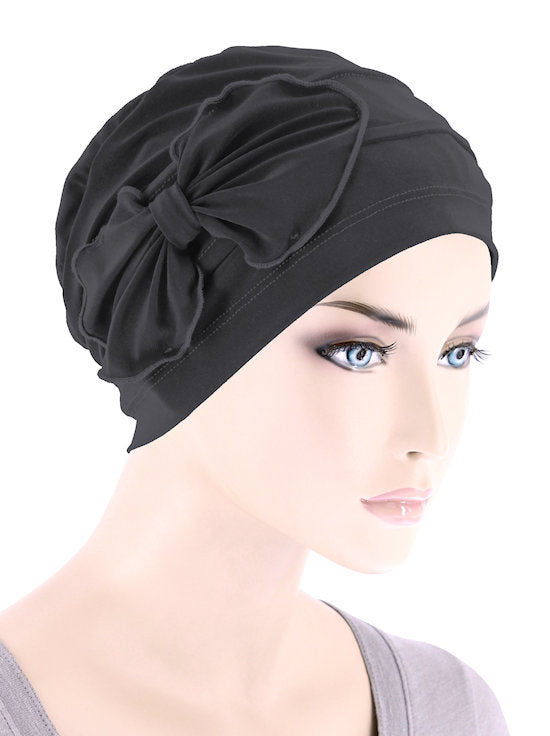 Pleated Bow Cap Black Jersey