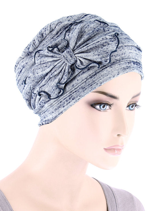 Pleated Bow Cap Heather Light Blue