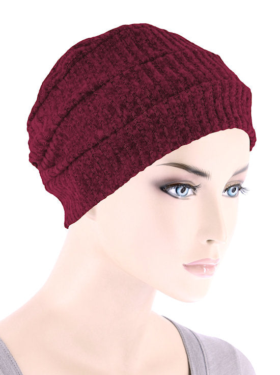 Winter Cloche Bow Hat Burgundy Ribbed
