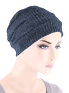 Winter Cloche Bow Hat Blue Ribbed