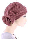Winter Cloche Bow Hat Dusty Rose Ribbed