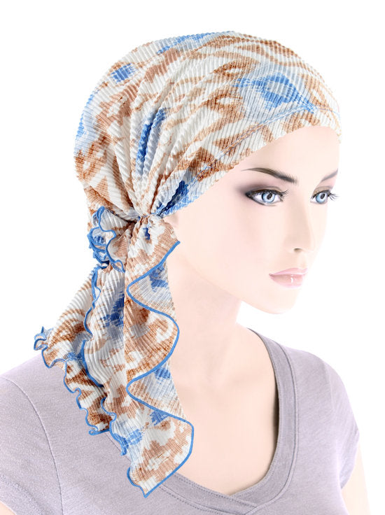 Bella Scarf Plisse Ikat Blue Beige